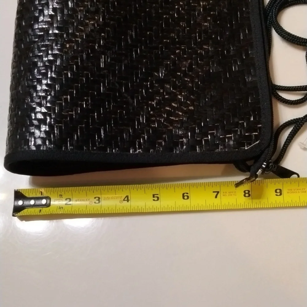 Made in Hong Kong black woven clutch